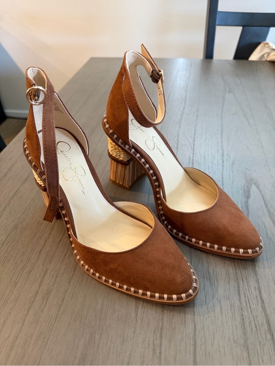 Jessica Simpson Shoes - Jessica Simpson Suede Ankle-Strap Block Heels in Cognac